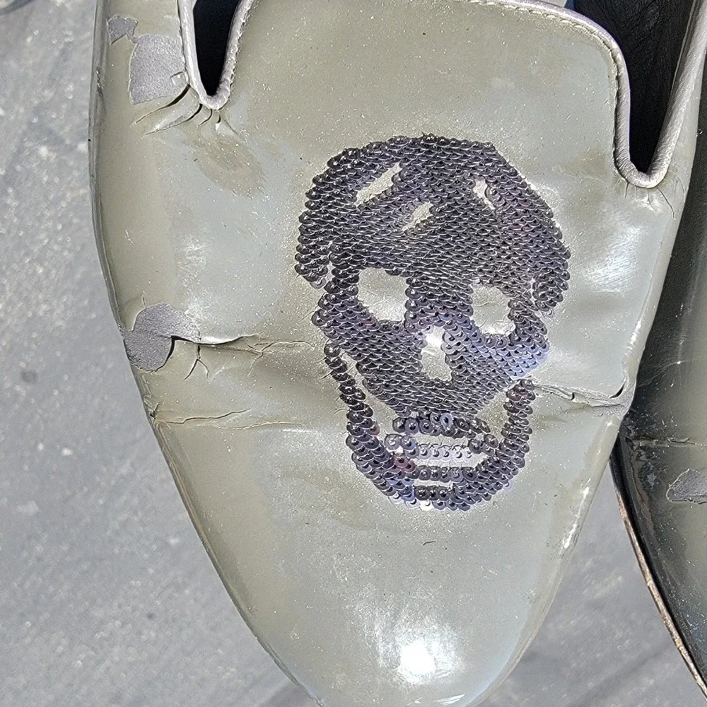 Alexander McQueen Sequin Skull Patent Flats -Grey (EU 39/40) AS-IS /PROJECT SHOE